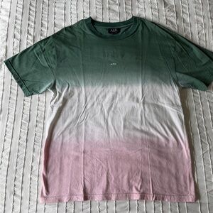 A.P.C. Men's Green and Pink Ombre Tee (Size M) Used, Read Description